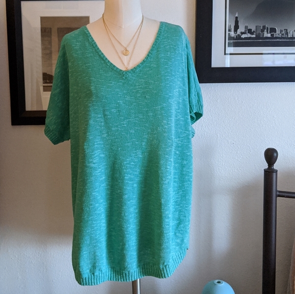 {Eileen Fisher} Short Sleeve Green Sweater Size L - Picture 1 of 6